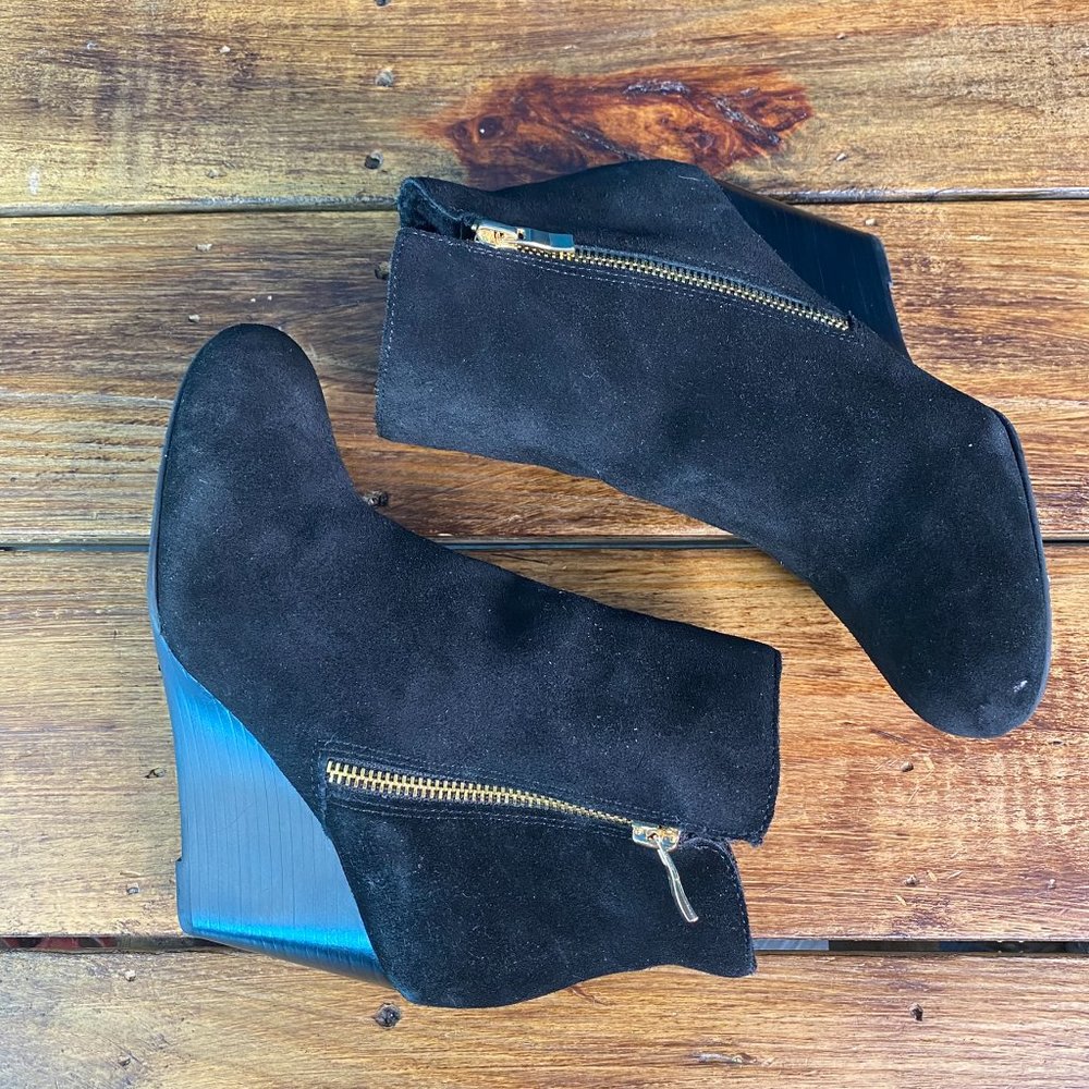 Saks Fifth Avenue Faux Fur Lined Wedge Bootie Black - Picture 6 of 8